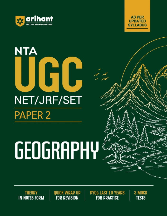 Arihant NTA UGC NET JRF SET Exam Geography Paper 2 Complete Study Guide as per Updated Syllabus Theory Notes Quick Revision PYQs Last 10 Years for Practice and 3 Mock Tests