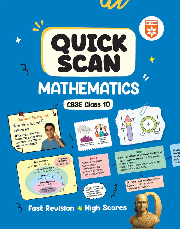 Arihant Quick Scan Mathematics CBSE Class 10 Fast Revision Notes for High Scores NCERT Theory Handwritten Notes Flow Charts And Tables 3D Images Based on Latest CBSE Syllabus With Free Khatu Shyam Sticker
