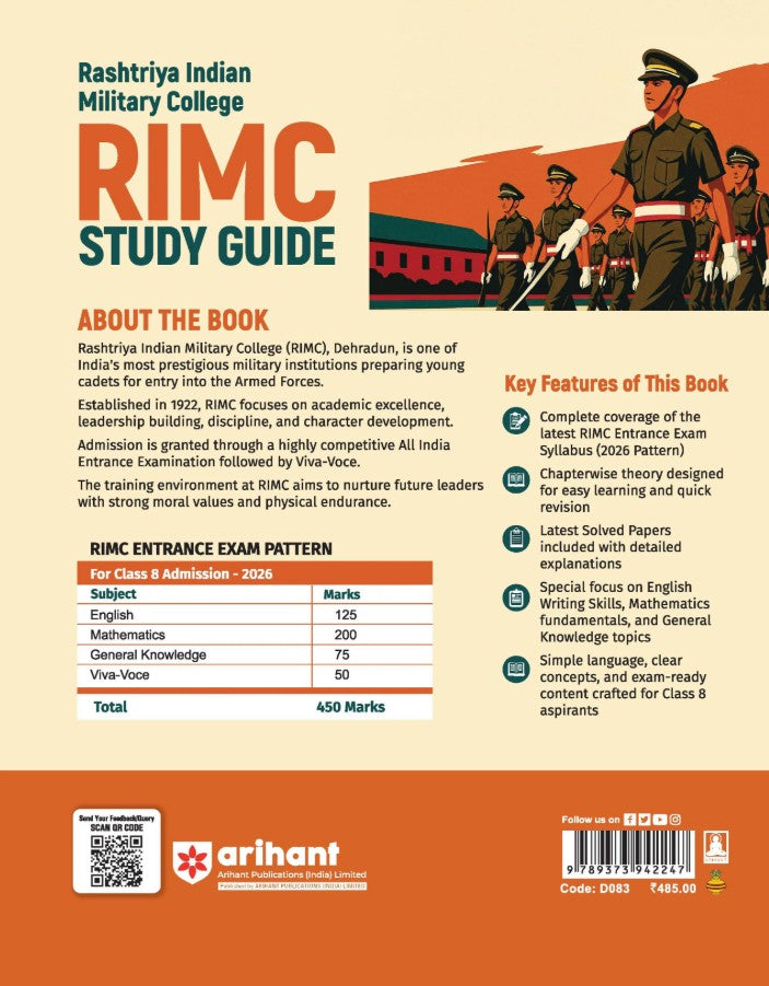 Arihant RIMC Rashtriya Indian Military College Entrance Exam 2026 Class 8 Study Guide All India Entrance Exam 2026 As per Latest Exam Pattern with Solved Paper 2025 Dec.