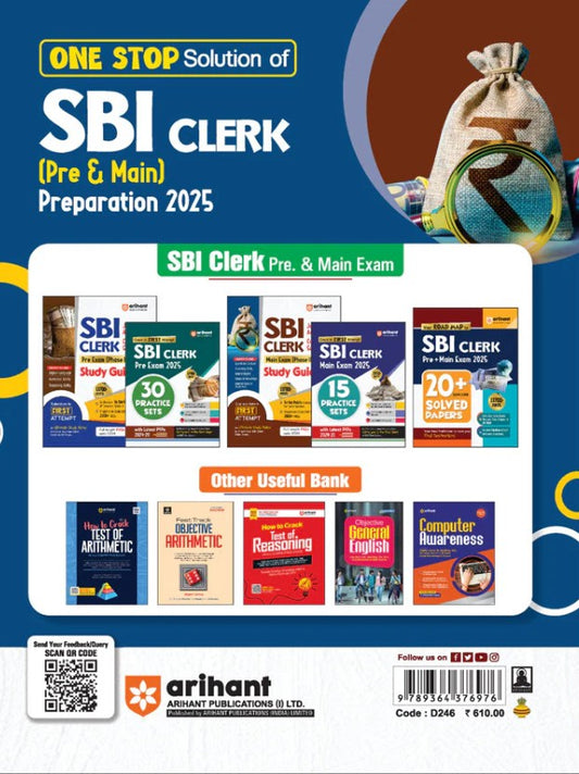  Arihant SBI Clerk Clerical Cadre Junior Associates Main Exams Phase-II 2025 Study Guide Complete Syllabus English Medium