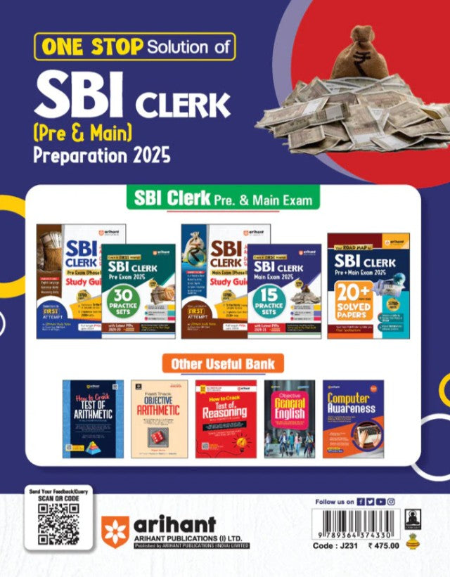 Arihant SBI Clerk Clerical Main Exam 2025 15 Practice Sets With latest PYPs 2024-21 English Medium
