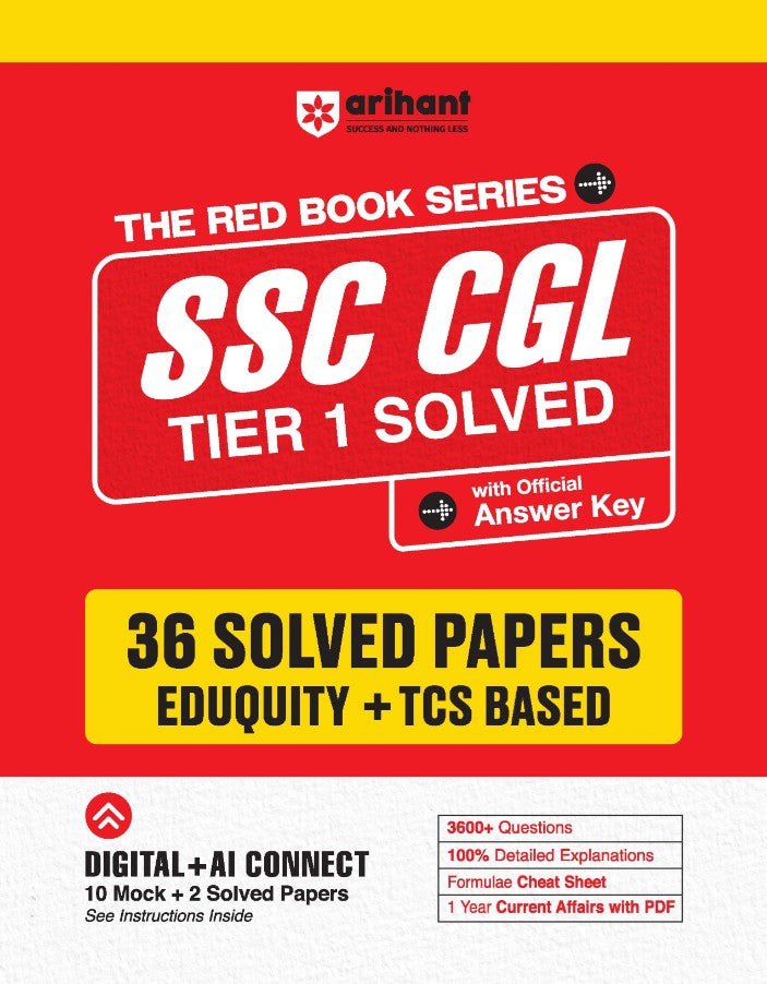 Arihant SSC CGL Tier 1 Exam 2026 36 Solved Papers Eduquity + TCS Based 3600+ Questions Official Answer Key and Detailed Solutions with FREE Current Affairs PDF