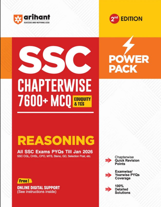  Arihant SSC Reasoning Chapterwise 7600+ MCQs Power Pack 2nd Edition For CGL CHSL CPO MTS GD and Steno Exams Eduquity and TCS Questions Till 2026 Quick Revision Points + 100% Detailed Solutions