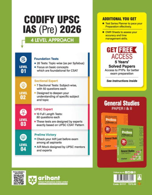 Arihant UPSC IAS Prelims 2026 General Studies CSAT Paper 2 Prelims Abhyaas 2.0 30+ Tests (26 Topical Test + 7 Sectional + 10 Full-Length 100 CSAT Formulae Cheatsheet for Quick Revision
