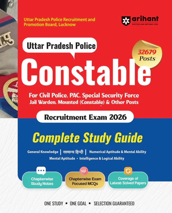 Arihant UP Police Constable Exam 2026 Study Guide Civil Police PAC VSSF Jail Warder And ASI Posts Study Notes Updated Syllabus Solved Paper 2024 Latest Exam Pattern English Medium With Khatu Shyam Sticker