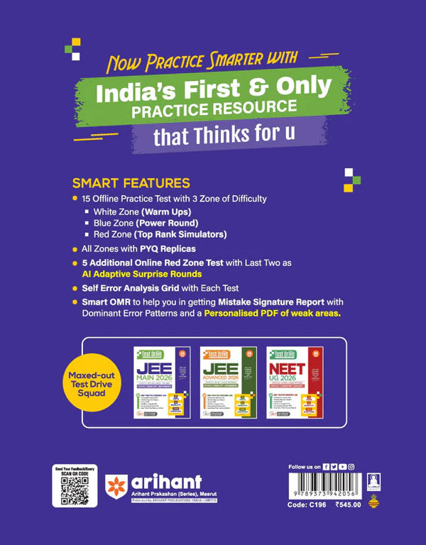 Arihant JEE Main 2026 Test Drive 20 Full-Length Tests for Physics Chemistry  And Maths 16 Booklets with 1500+ Questions AI-Adaptive Practice Smart OMR Error Analysis PYQs Latest NTA Pattern With Free Khatu Shyam Sticker
