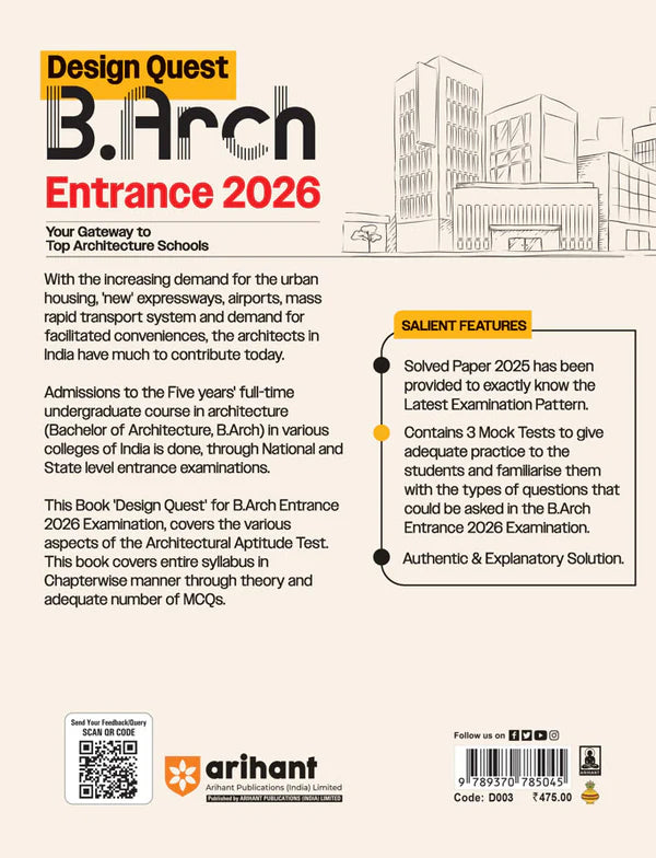 Arihant Design Quest B.Arch Entrance Exam 2026 2025 Solved Paper Chapterwise Practice Exercises with Authentic And Explanatory Solutions Complete Architecture Aptitude Guide With Free Hare ka Sahara Baba Shyam hamara Sticker