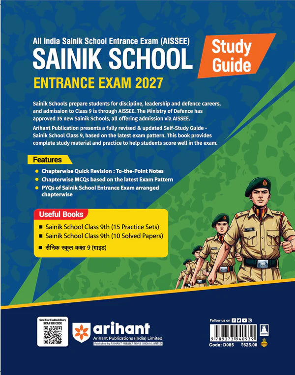 Arihant AISSEE Sainik School Class 9 Entrance Exam 2027 Complete Study Guide New Syllabus Based Includes Quick Revision Notes Practice MCQs And PYQs 2018–2026 English Medium  With Free Khatu Shyam Sticker
