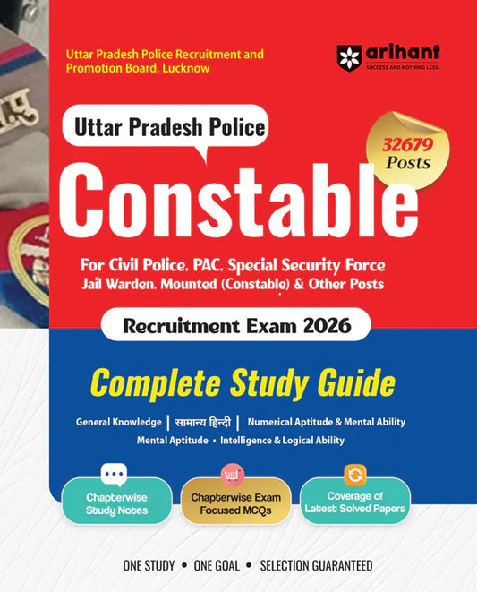 Arihant UP Police Constable 2026 Exam Complete Study Guide for Civil Police PAC VSSF Jail Warden  ASI Posts Updated Syllabus 2024 Solved Paper Latest Exam Pattern English Medium Medium With Free Khatu Shyam Sticker