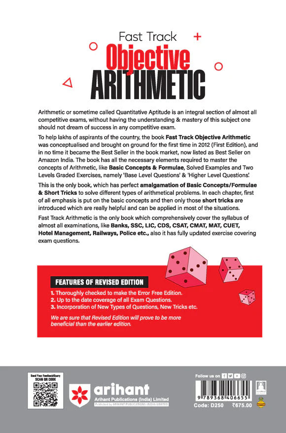 Arihant Fast Track Objective Arithmetic by Rajesh Verma SSC 10+2 CGL CPO MTS State Police Recruitments All other Competitive Exams Completely Revised Edition 2025-26 With Free Khatu Shyam Sticker