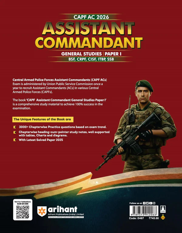 Arihant UPSC CAPF Assistant Commandant 2026 General Studies Paper 1 Chapterwise Notes Exam Pattern Questions And  PYQs 2015-2025 Based on Latest Exam Pattern English Medium With Free Khatu Shyam Sticker