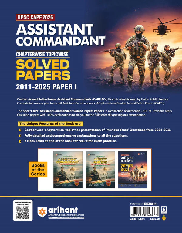 Arihant UPSC CAPF Assistant Commandant 2026 Chapterwise Topicwise Solved Papers 2011-2025 Paper 1 And 2 Mock Papers, Sectionwise PYQs with Detailed Explanations English Medium With Free Khatu Shyam Sticker