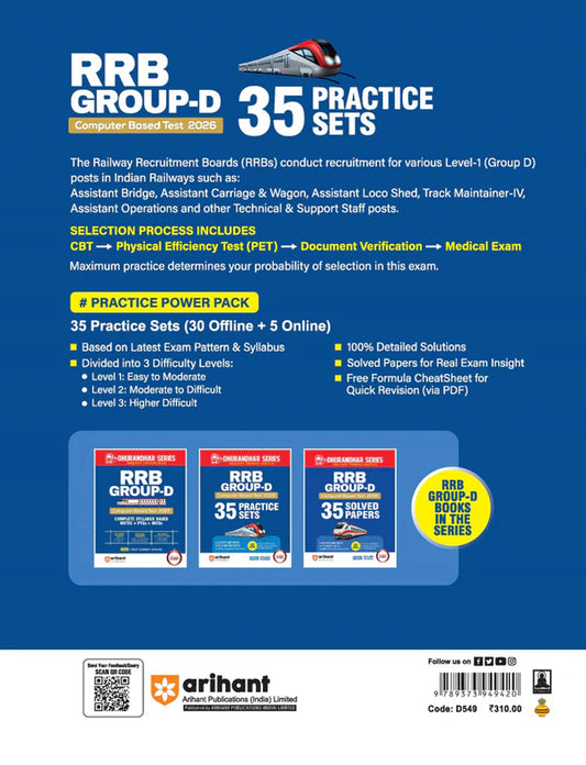 Arihant RRB Group D CBT 2026 35 Practice Sets 30 Offline + 5 Online Easy to Difficult Levels Latest Exam Pattern Dhurandhar Series English Medium With Free Khatu Shyam Sticker