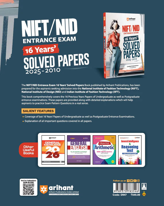 Arihant NIFT NID Entrance Exam 2026 16 Years Solved Papers 2010–2025 with Detailed Explanations Complete Preparation Guide With Free Hare ka Sahara Baba Shyam hamara Sticker