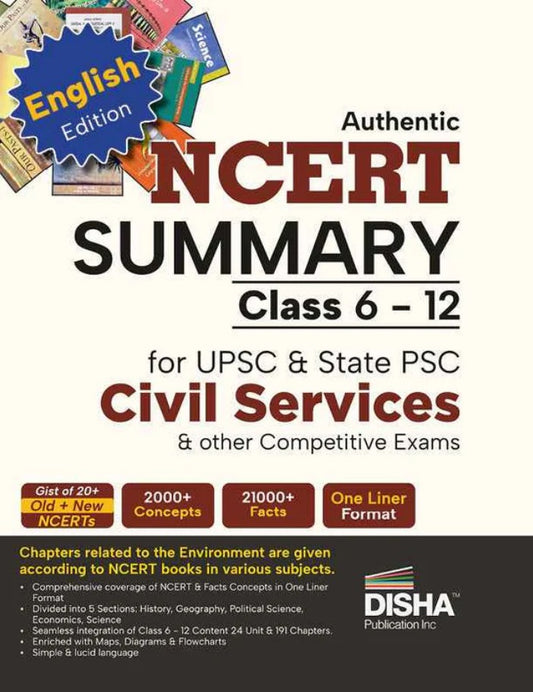  Disha Authentic NCERT Summary Class 6 to 12 for UPSC and State PSC Civil Services and other Competitive Exams Old and New NCERT One Liner General Studies IAS Prelims and Mains