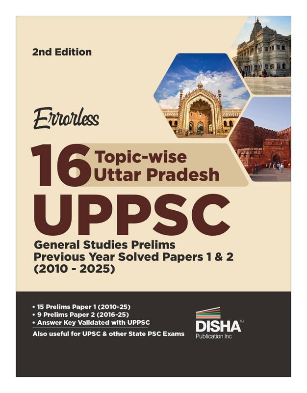 Disha Errorless 16 Topicwise Uttar Pradesh UPPSC General Studies Prelims Previous Year Solved Papers 1 and 2 2010 to 2025 2nd Edition UPPCS PYQs Question Bank