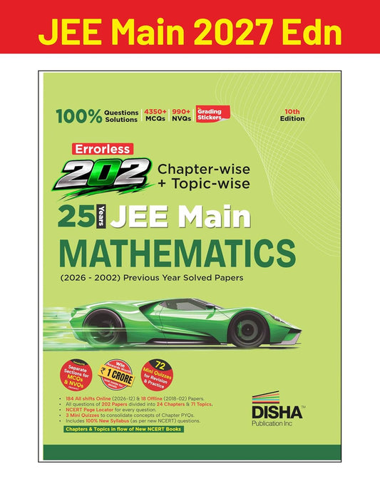 Disha Errorless 202 Mathematics Chapterwise and Topicwise 25 Year JEE Main Previous Year Solved Papers 2026 to 2002 10th Edition 100% New Syllabus JEE MAINS PYQ Book with Detailed Solutions For JEE 2027