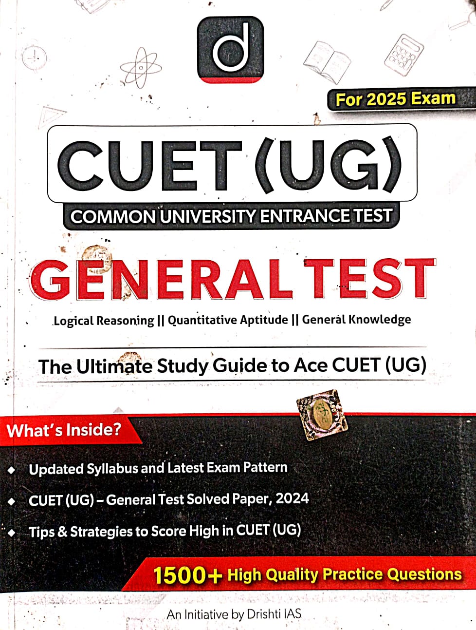 Drishti CUET UG 2025 Exam General Test Ultimate Guide 1500+ Practice Questions Logical Reasoning Quantitative Aptitude General Knowledge English Medium