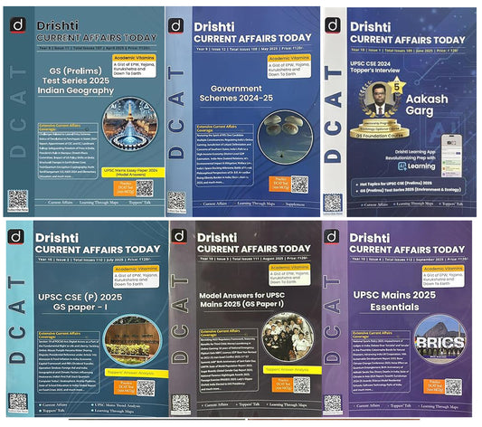 Drishti Current Affairs Today April 2025 To September 2025 Combo Of Six English Monthly Magazines