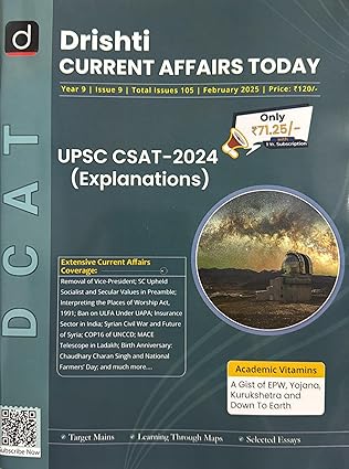 Drishti Current Affairs Today February 2025 English Monthly Magazine UPSC CSAT-2024 Explanations