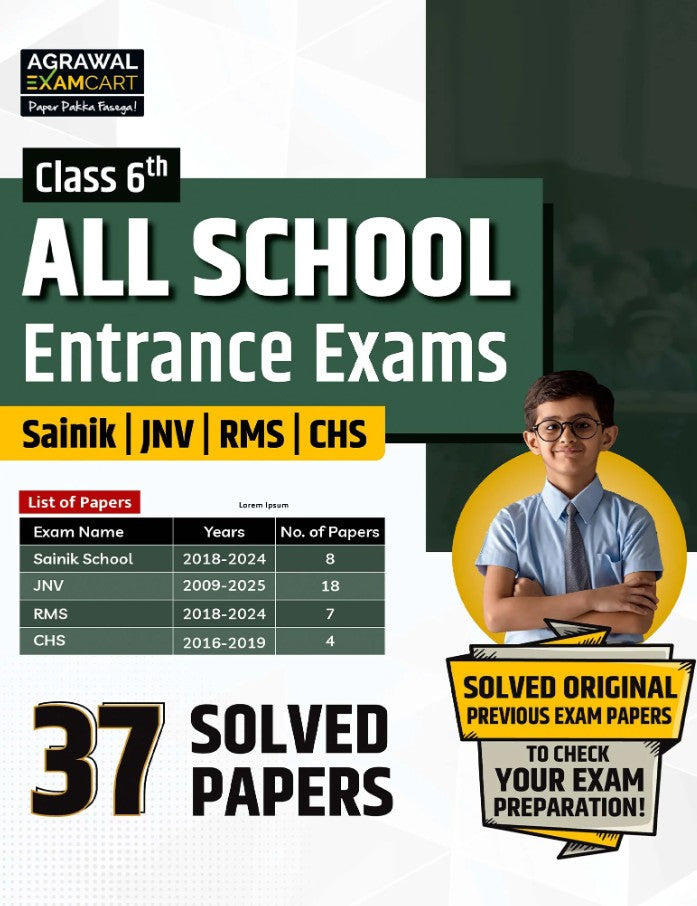 Examcart Class 6 All School Entrance Exams 2026 2027 JNV Sainik RMS CHS and Simultala Solved Papers 37 Sets Book For 2026 Exam English Medium