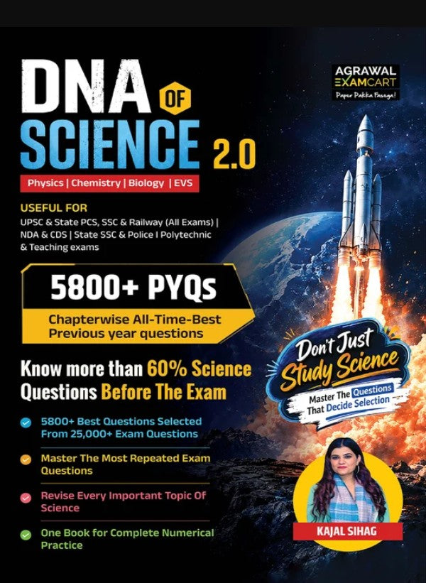 Examcart DNA of Science 2.0 By Kajal Sihag Complete Science PYQ Book In English 5800+ Previous Year Questions Physics Chemistry Biology and EVS 