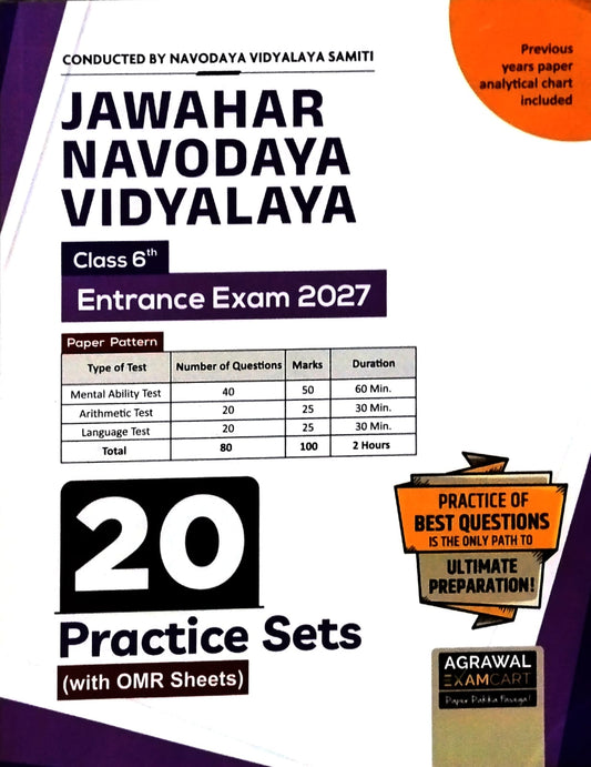 Examcart Jawahar Navodaya Vidyalaya Class 6 Entrance Exam 2027 Practice Book 20 Sets