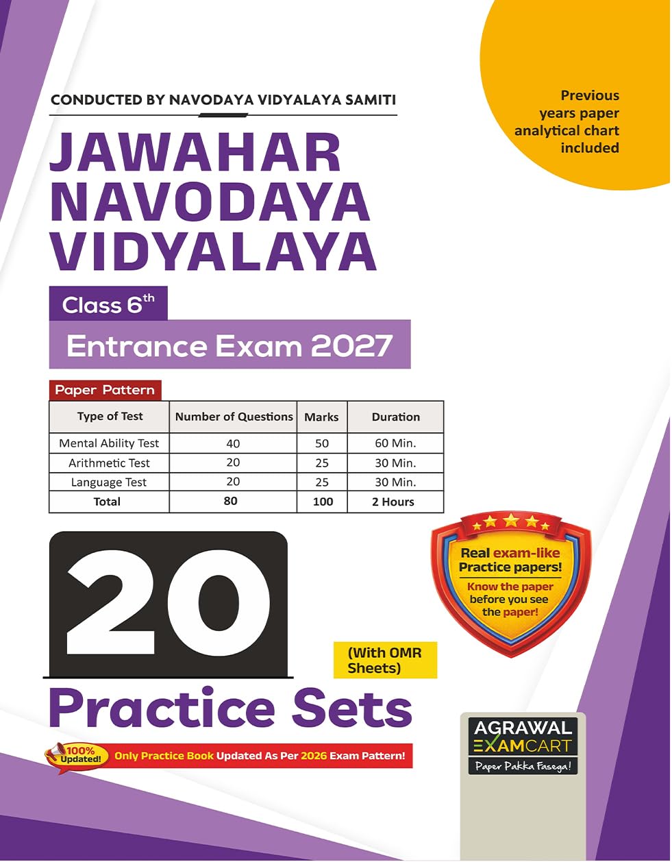 Examcart Jawahar Navodaya Vidyalaya JNV Class 6 Entrance Exam 2027 Book 20 Practice Sets with OMR Sheets Based on Latest JNVST Syllabus and Paper Pattern English Medium

