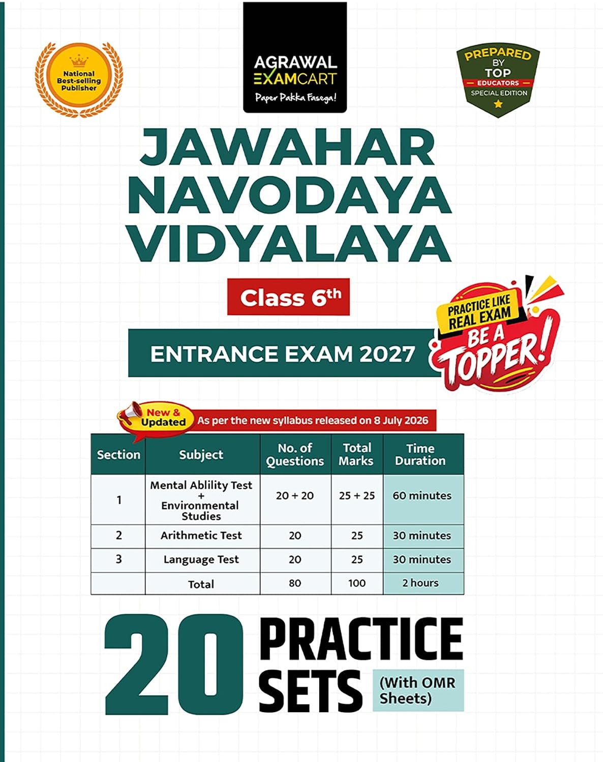 Examcart Jawahar Navodaya Vidyalaya JNV Class 6 Entrance Exam 2027 Book 20 Practice Sets with OMR Sheets Based on Latest JNVST Syllabus and Paper Pattern In English