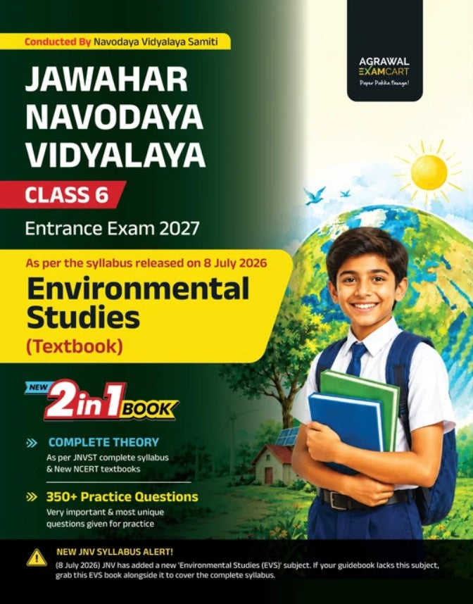 Examcart Jawahar Navodaya Vidyalaya JNV Class 6 Entrance Exam 2027 Environmental Studies EVS Book Complete Theory and 350+ Practice Questions NCERT Based Latest Syllabus English Medium