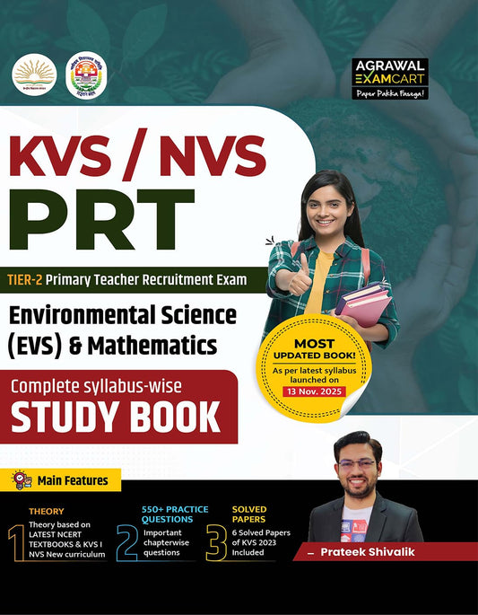 Examcart KVS PRT EVS and Mathematics Complete Syllabus-wise Study Guide Book 2026 by Prateek Shivalik Latest NCERT and KVS Syllabus 550+ MCQs and 6 Solved Papers In English 