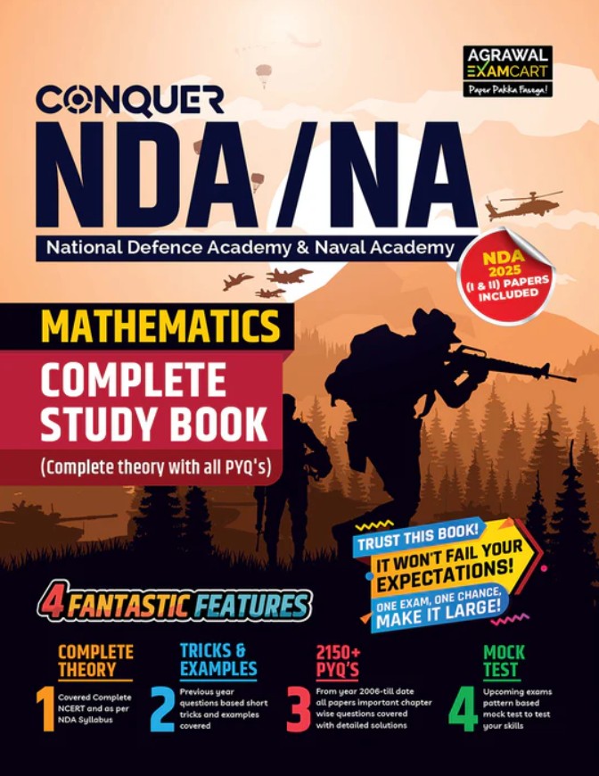 Examcart NDA NA Mathematics Complete Study Guide with All PYQs For 2026 Exam In English
