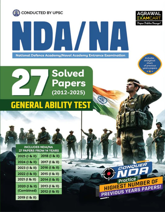 Examcart NDA NA National Defence Academy Naval Academy 27 GAT General Ability Test Solved Papers 2012 to 2025 Book For 2026 Exam in English