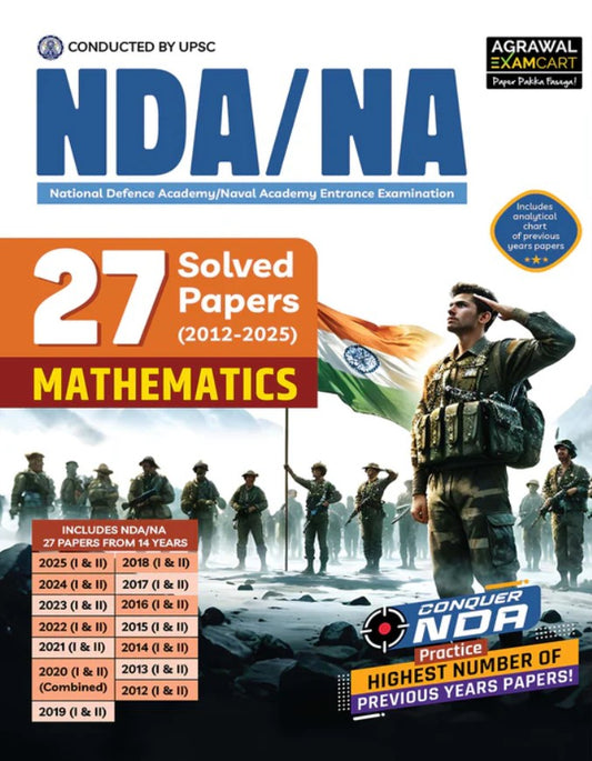Examcart NDA NA National Defence Academy Naval Academy 27 Math Solved Papers 2012 to 2025 Book For 2026 Exam in English