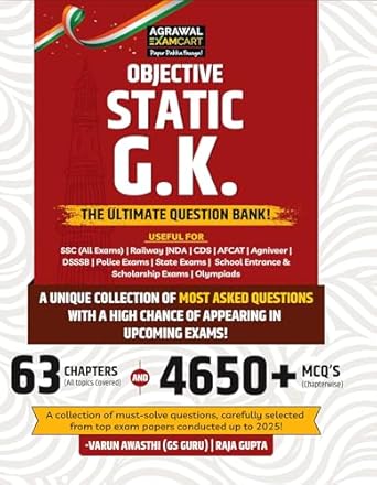 Examcart Objective Static GK Question Bank Book English Medium 4650+MCQS Chaperwise by Varun Awasthi Sir and Raja Gupta for SSC Railway Police Defence TET State PCS Exams 2025 