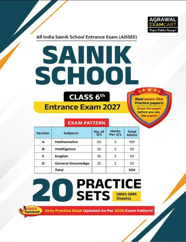 Examcart Sainik School Class 6 Practice Sets Book For Entrance Exam 2027 English Medium 20 Practice Sets
