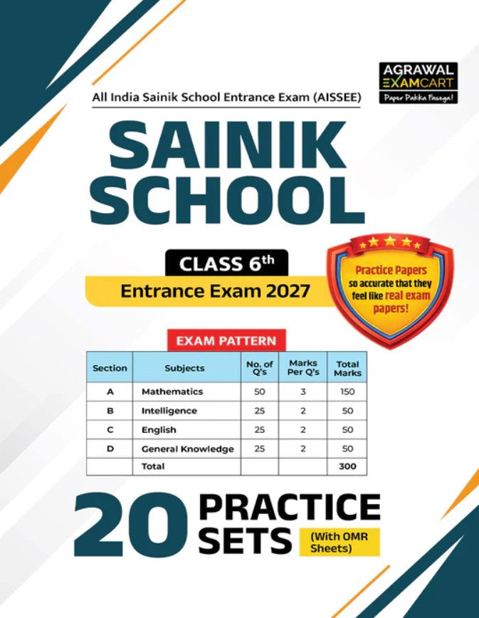 Examcart Sainik School Class 6 Practice Sets Book For Entrance Exam 2027 English Medium 20 Practice Sets with OMR Sheets AISSEE Latest Pattern and Syllabus Based In English
