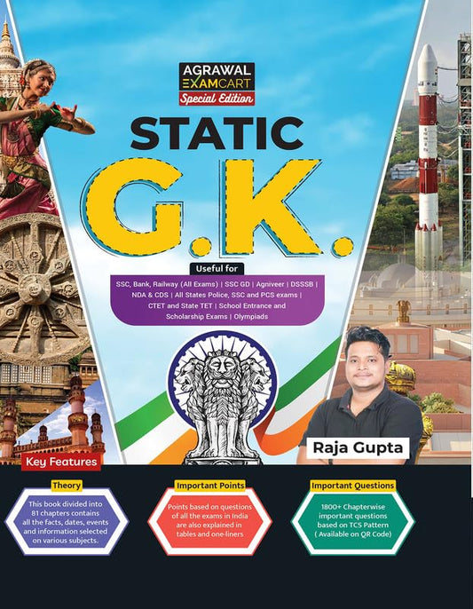 Examcart Static GK Book By Raja Gupta For SSC GD DSSSB Railway Police Defence NDA CDS Agniveer CTET State PCS and All Competitive Exams in English