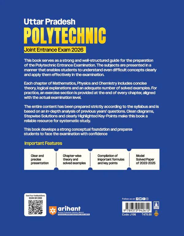 Arihant Uttar Pradesh Polytechnic Entrance Exam 2026 Complete Study Guide Mathematics Physics Chemistry Latest JEECUP Pattern Based With Model Solved Paper 2025 With Free Khatu Shyam Sticker