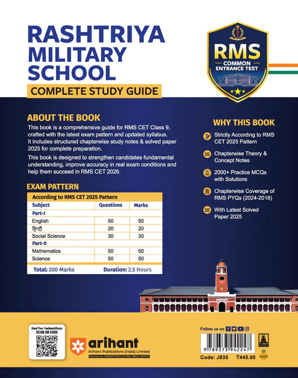 Arihant RMS Rashtriya Military School Class 9 Entrance Test 2026 Complete Study Guide with Chapterwise Notes Solved Paper 2025 RMS PYQs 2018-2024 2000+Practice MCQs with Detailed Solutions With Free Khatu Shyam Sticker