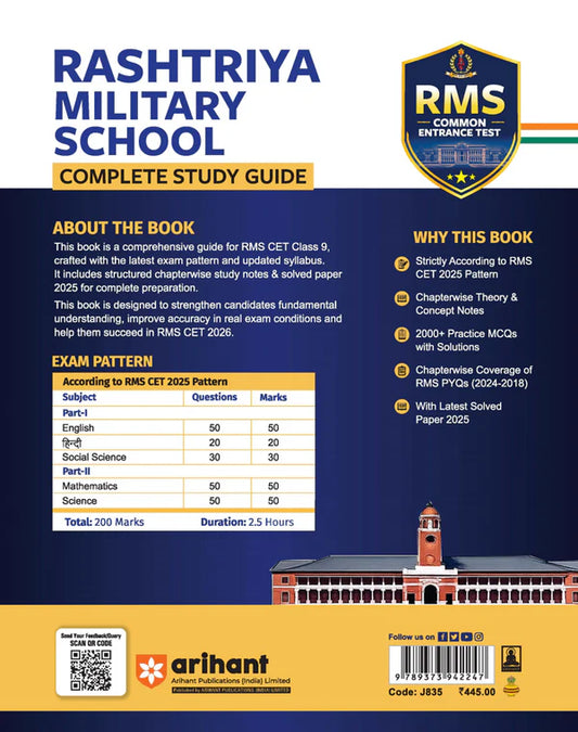 Arihant RMS Rashtriya Military School Class 9 Entrance Test 2026 Complete Study Guide with Chapterwise Notes Solved Paper 2025 RMS PYQs 2018-2024 2000+Practice MCQs with Detailed Solutions With Free Khatu Shyam Sticker
