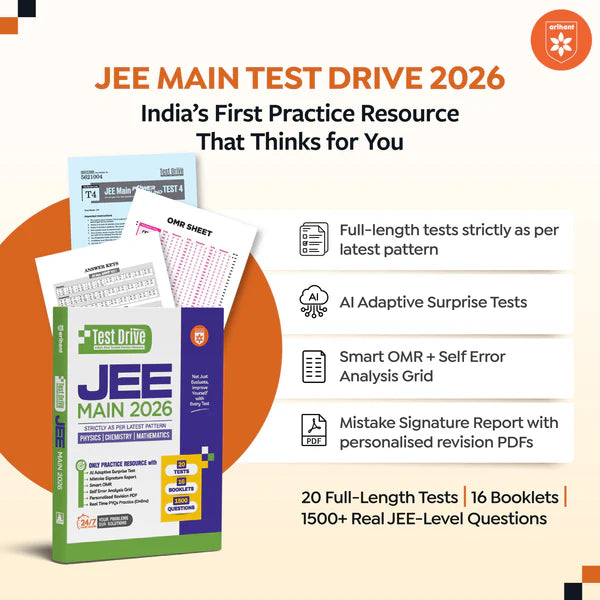 Arihant JEE Main 2026 Test Drive 20 Full-Length Tests for Physics Chemistry  And Maths 16 Booklets with 1500+ Questions AI-Adaptive Practice Smart OMR Error Analysis PYQs Latest NTA Pattern With Free Khatu Shyam Sticker