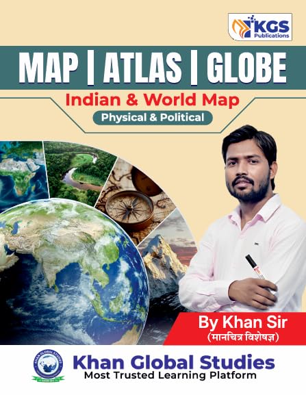 KGS Map Atlas Globe Indian and World Map Physical and Political By Khan Sir Hindi Medium