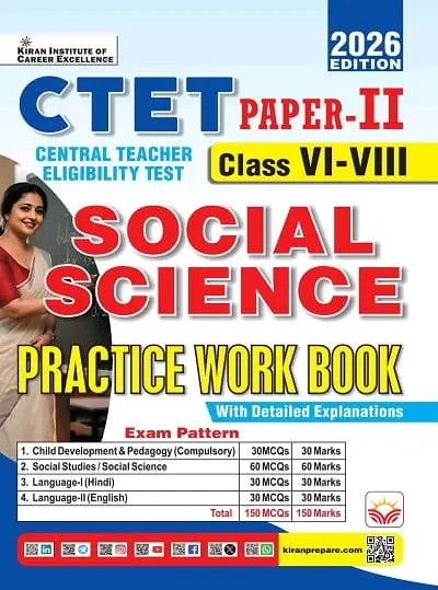 Kiran CTET 2026 Class 6 to 8 Paper 2 Social Science Practice Work Book 2026 Edition English Medium K 6043