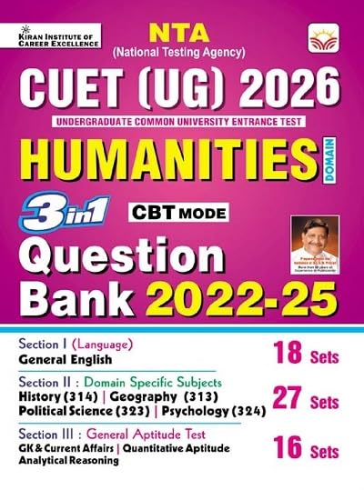 Kiran CUET Humanities 3 in 1 Question Bank General Test + Domain Specific Humanities + General Aptitude Test English Medium K 5838