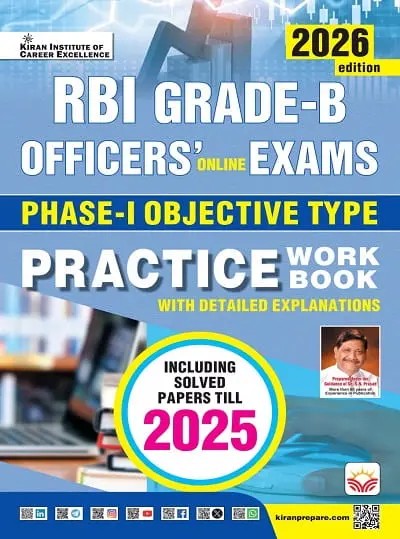 Kiran RBI Grade B 2026 Officers Exam Phase 1 Objective Type Practice Work Book Including Solved Papers Till 2025 English Medium K 5998