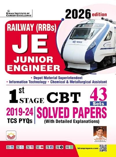 Kiran RRB JE Junior Engineer 2026 CBT 1st Stage Exam Solved Papers 43 Sets TCS PYQs 2019-2024 English Medium
