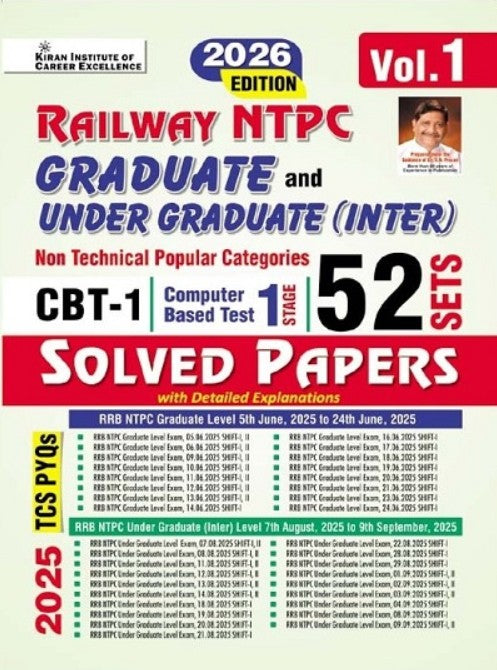 Kiran Railway NTPC 2026 CBT 1 Graduate and Undergraduate Inter Level 52 Sets Solved Papers Vol 1 Edition 2026 English Medium K 5797