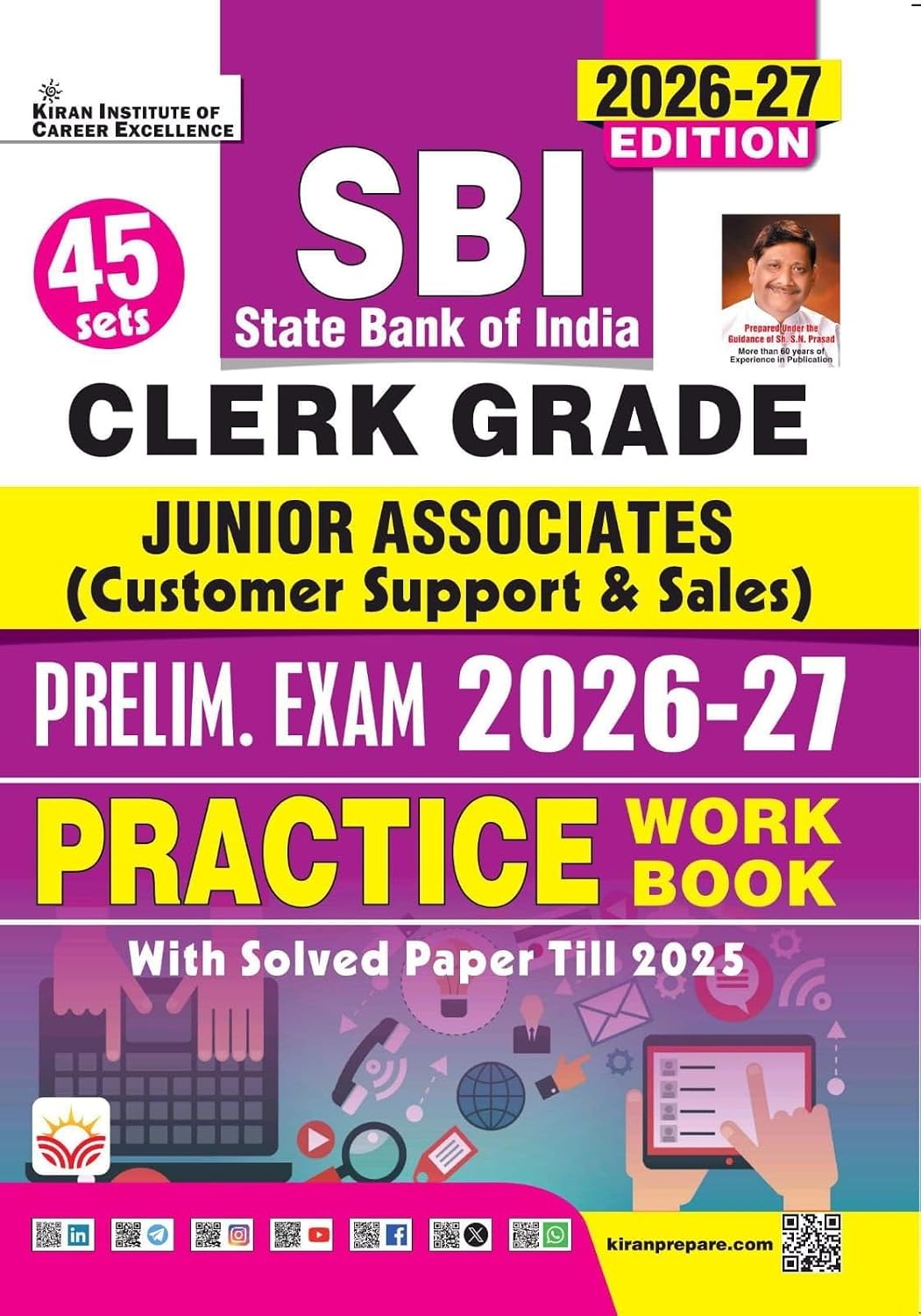 Kiran SBI Clerk Junior Associates Prelims Practice Work Book Including PYQs 2026 2027 Edition English Medium K 6180