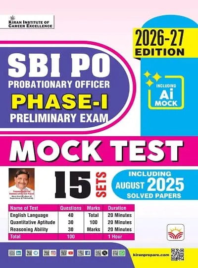 Kiran SBI PO Phase 1 Preliminary Exam Mock Test Including 2025 August Solved Paper 2026 Edition English Medium K 6090
